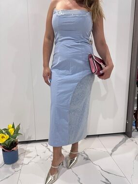 Anthropologie Light Blue Strapless Dress with Sequin Side